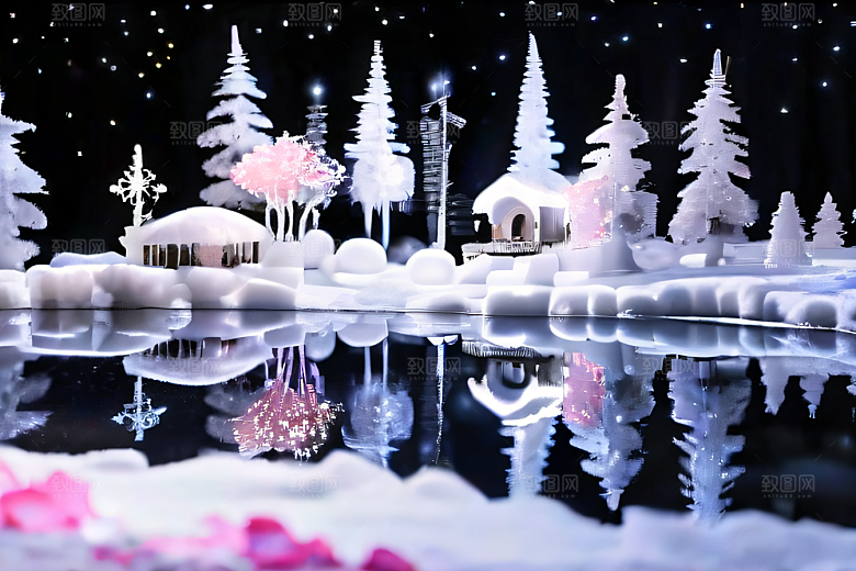 冰雪世界树林被白雪覆盖的壮观景象