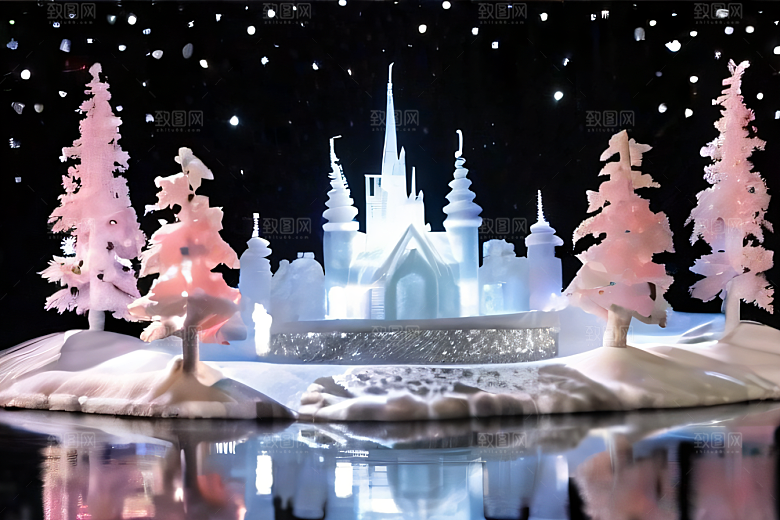 冰雪世界树林被白雪覆盖的壮观景象