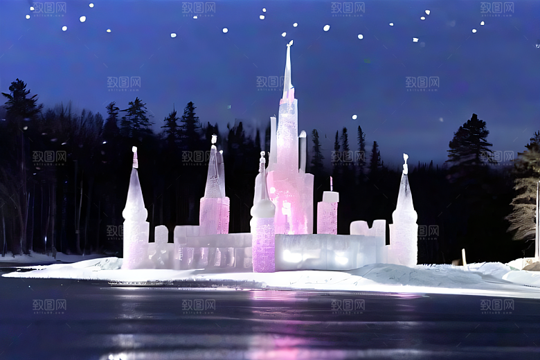冰雪世界树林被白雪覆盖的壮观景象