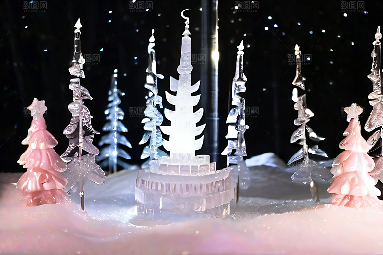 冰雪世界树林被白雪覆盖的壮观景象