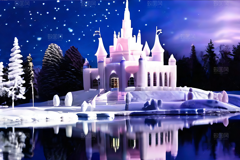 冰雪世界树林被白雪覆盖的壮观景象