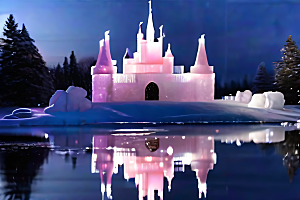 冰雪王国冰雪城堡中的粉色玫瑰