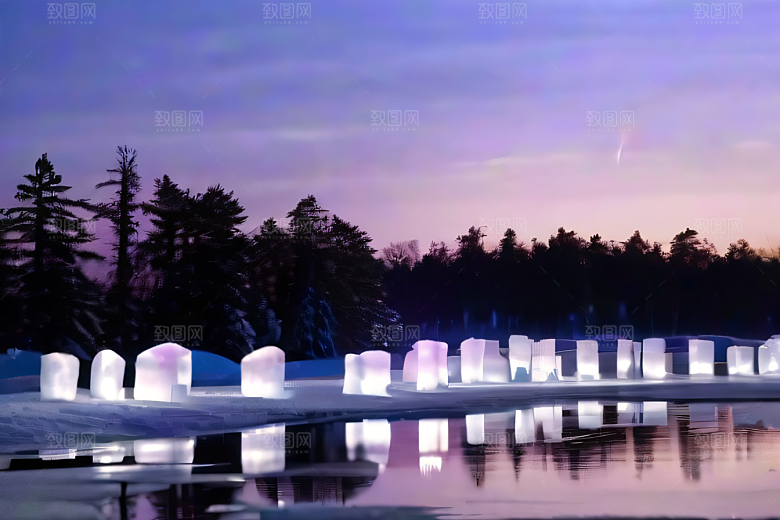 冰雪王国冰雪城堡中的粉色玫瑰