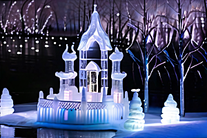 星光璀璨冰雪城堡的冬夜奇景