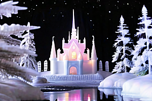 星光璀璨冰雪城堡的冬夜奇景