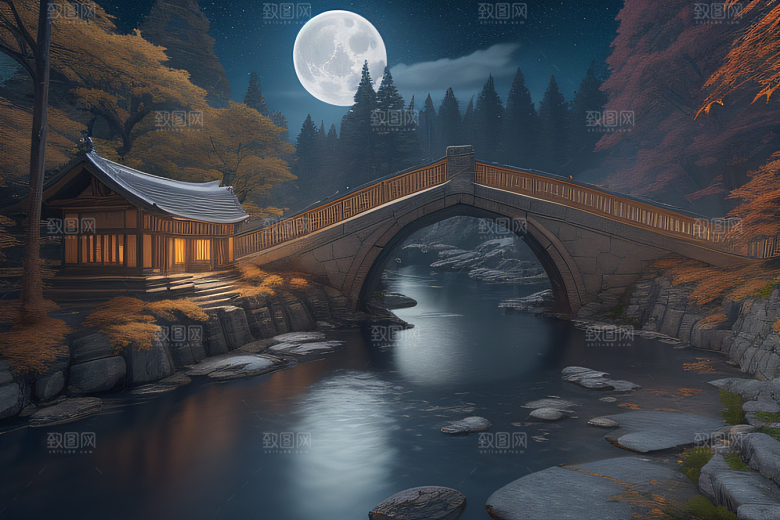 夜幕中的神秘奇景超广角视角与蓝色瀑布