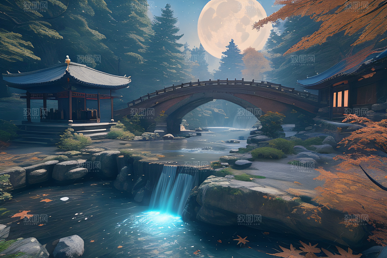 美麗水景藍色瀑布與流動溪流