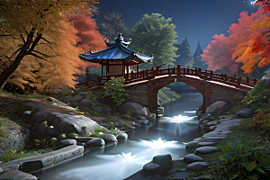 美夢之境透明巨大月亮照耀星空