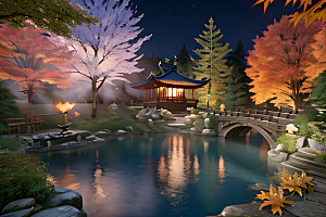 美麗水景藍色瀑布與流動溪流