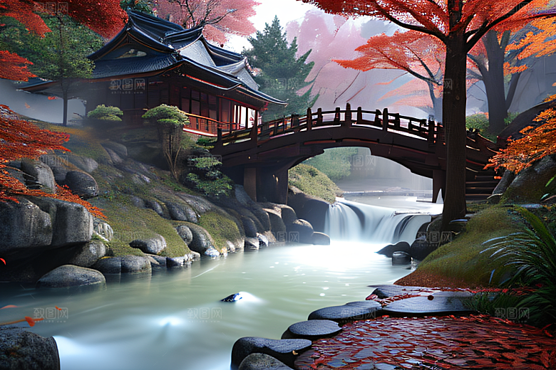 美麗水景藍色瀑布與流動溪流