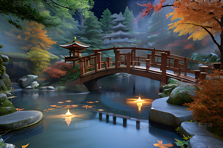 美麗水景藍色瀑布與流動溪流