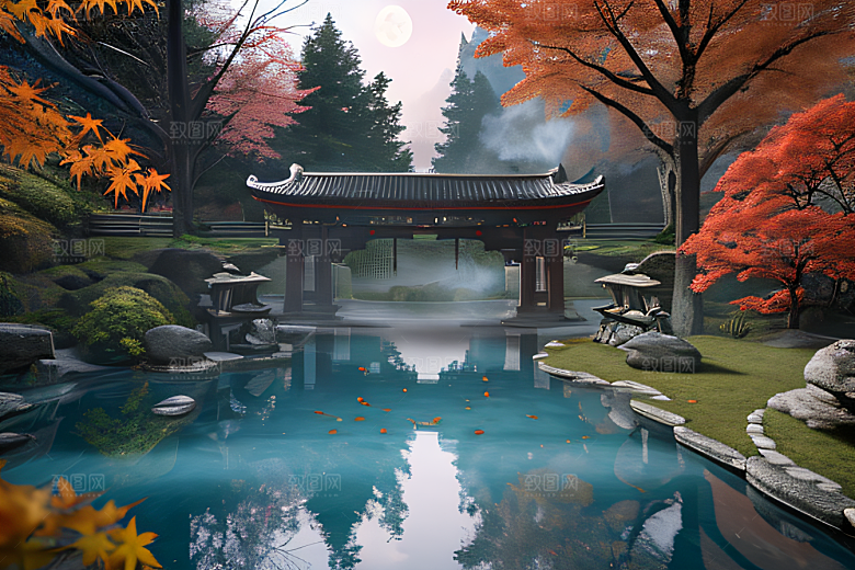 美麗水景藍色瀑布與流動溪流