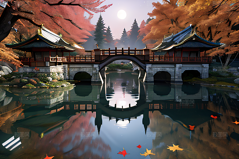 午夜藍瀑星空下巨大透明月亮