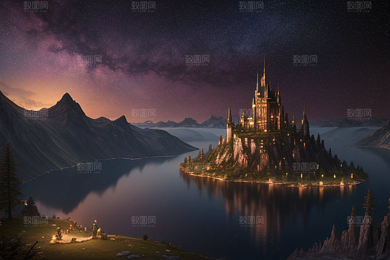 奇幻之景湖泊中的细腻描绘