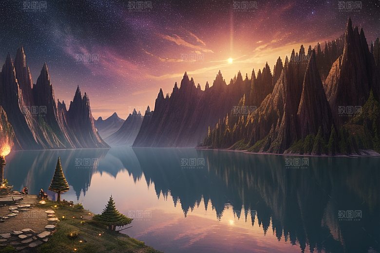 超细节描绘湖泊中的奇幻景色