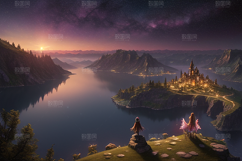 梦幻湖光湖泊中的星空背景