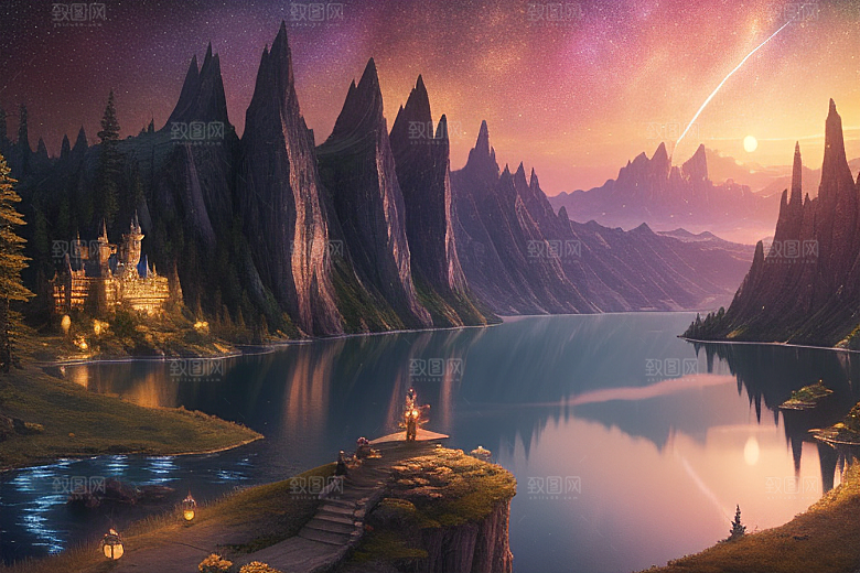 梦幻湖光湖泊中的星空背景