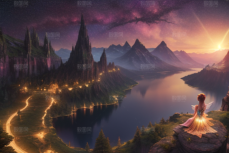 星空仙境湖泊中的超细节描绘