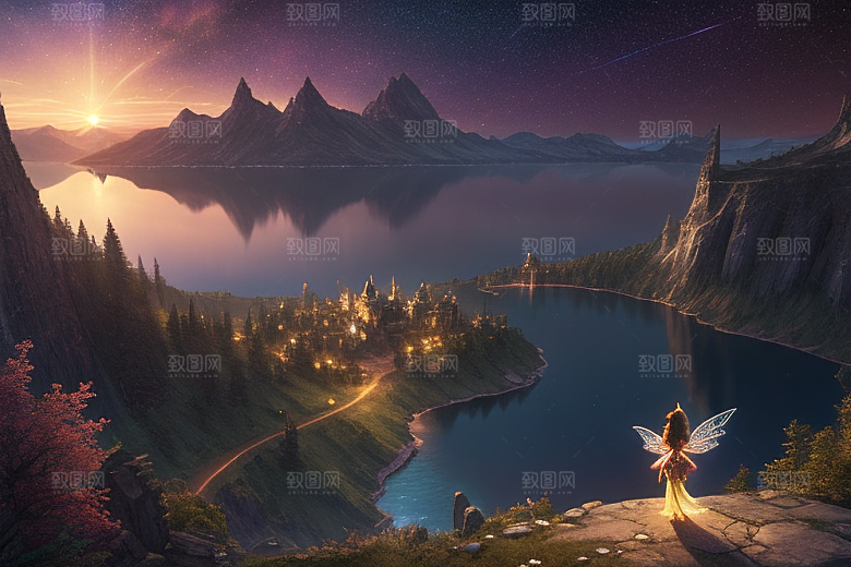 星空仙境湖泊中的超细节描绘