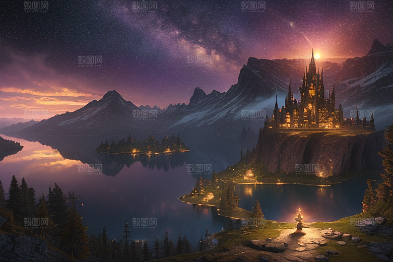 梦幻童话湖泊中的奇幻景色