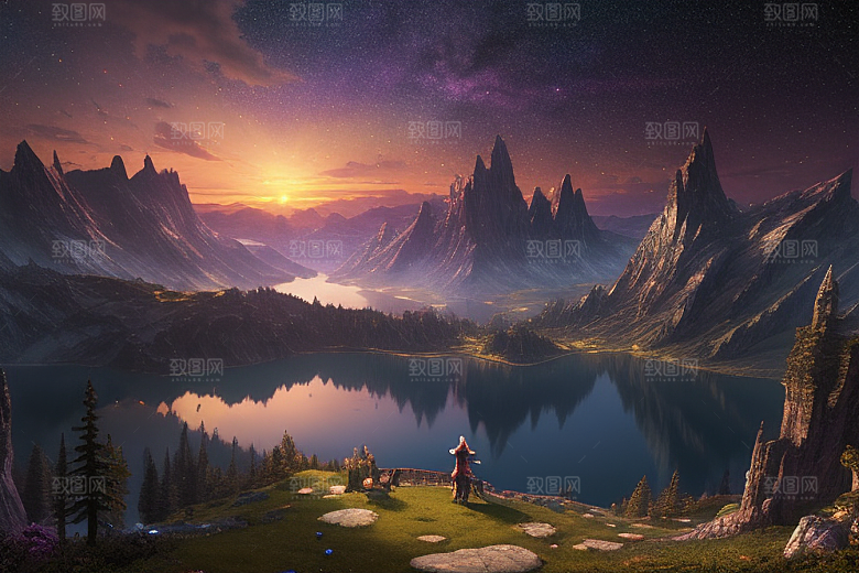 梦幻童话湖泊中的奇幻景色