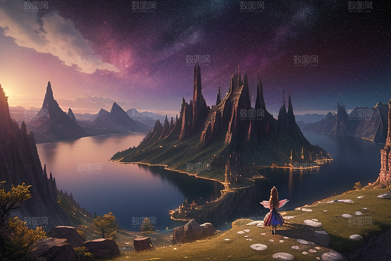 梦幻童话湖泊中的奇幻景色