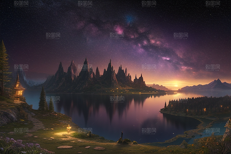 梦幻童话湖泊中的奇幻景色