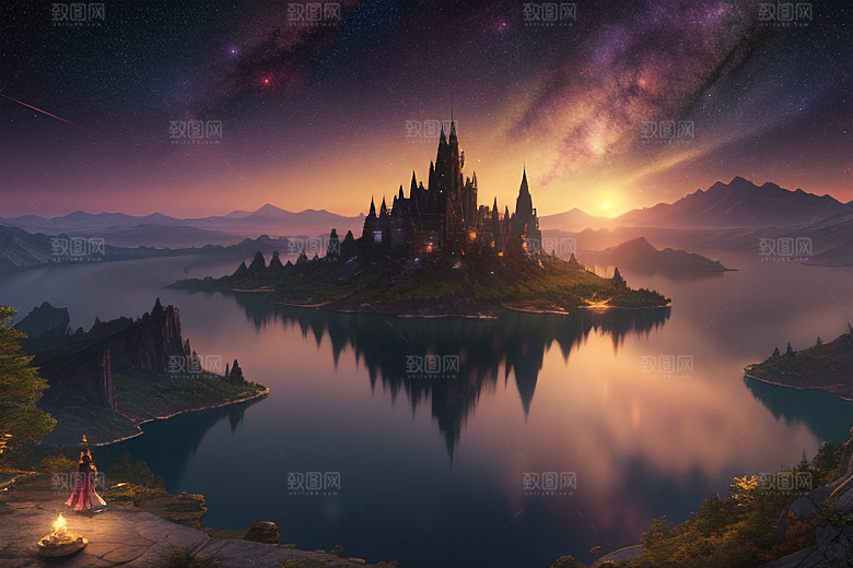梦幻童话湖泊中的奇幻景色