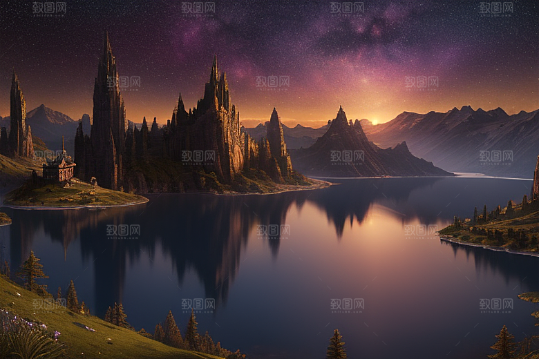 梦幻童话湖泊中的奇幻景色