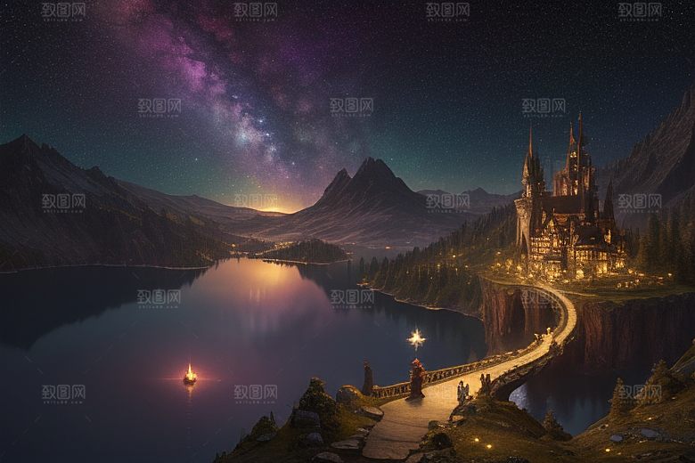 梦幻童话湖泊中的奇幻景色