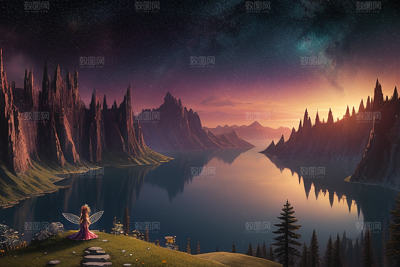 梦幻童话湖泊中的奇幻景色