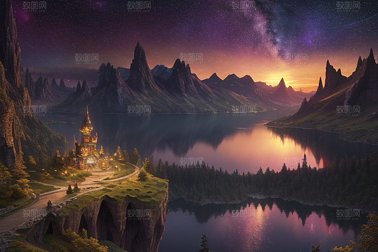 梦幻童话湖泊中的奇幻景色