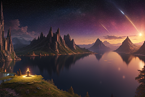 梦幻童话湖泊中的奇幻景色