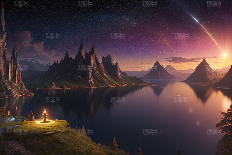 梦幻童话湖泊中的奇幻景色