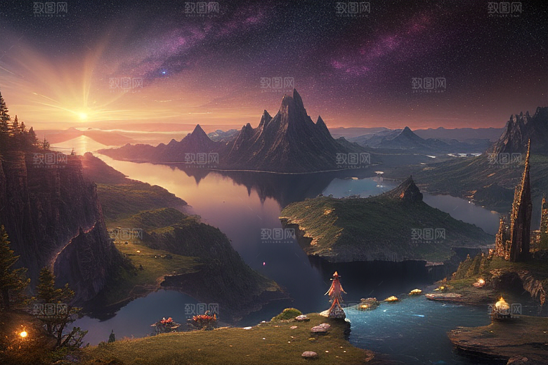 梦幻童话湖泊中的奇幻景色