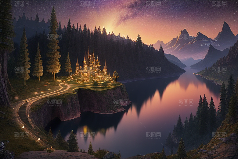 梦幻童话湖泊中的奇幻景色