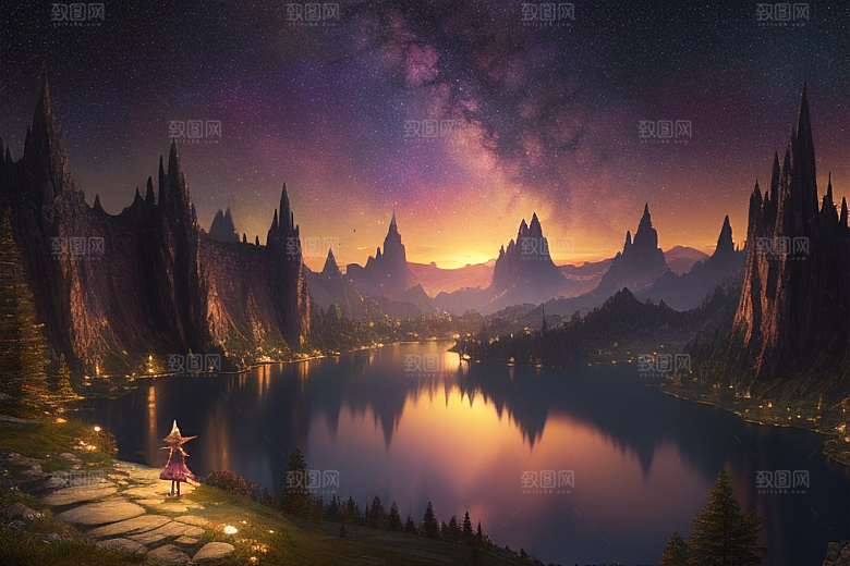梦幻童话湖泊中的奇幻景色