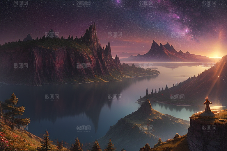 梦幻童话湖泊中的奇幻景色