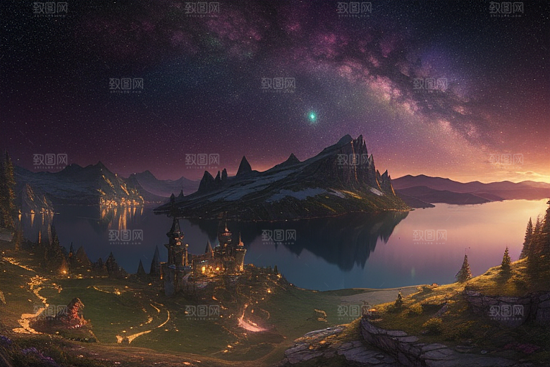 梦幻童话湖泊中的奇幻景色