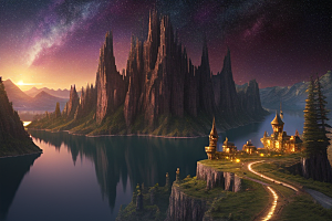 梦幻童话湖泊中的奇幻景色