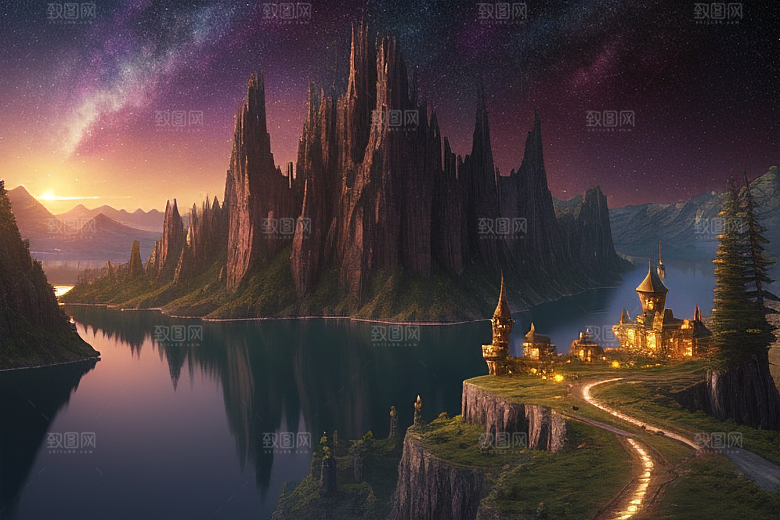 梦幻童话湖泊中的奇幻景色