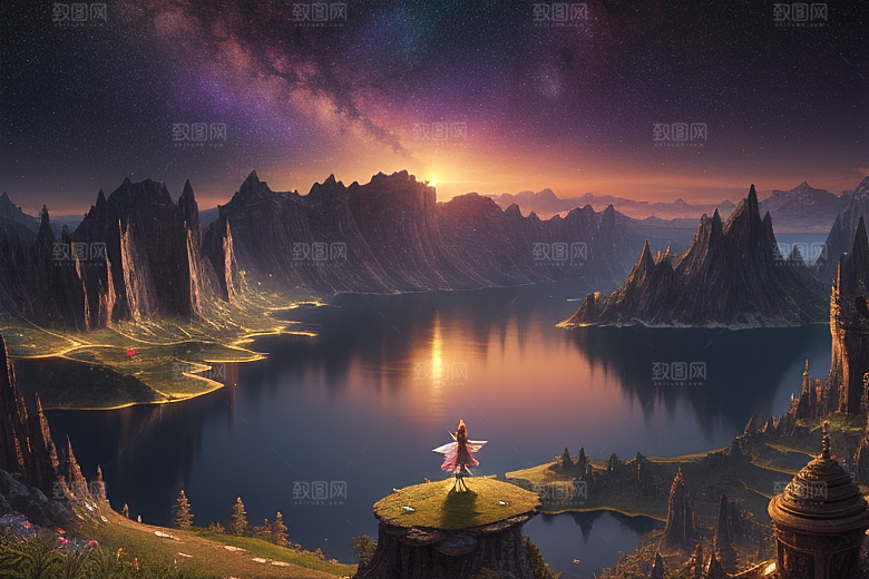 湖光山色壮丽景色中的湖泊