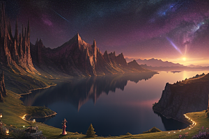 湖光山色壮丽景色中的湖泊