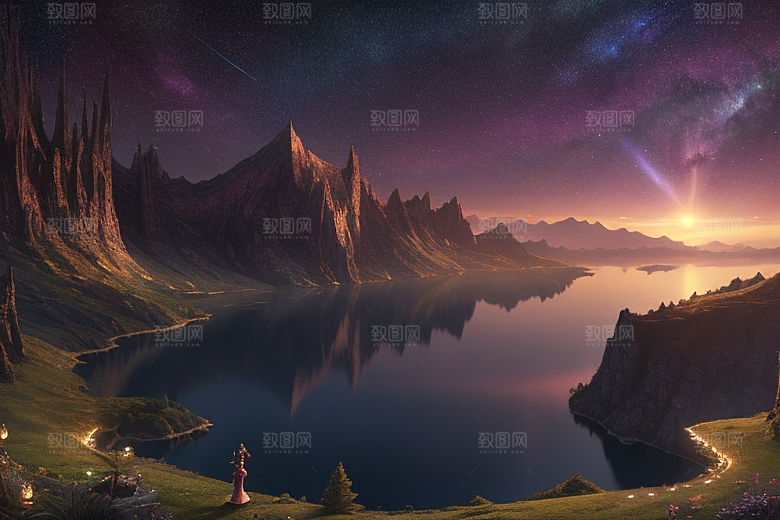 湖光山色壮丽景色中的湖泊