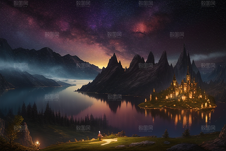 湖光山色壮丽景色中的湖泊