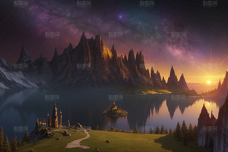 湖光山色壮丽景色中的湖泊