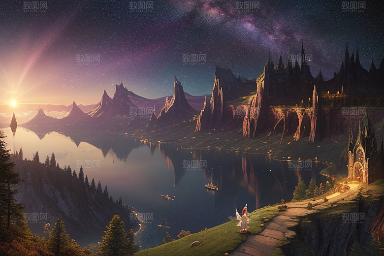湖光山色壮丽景色中的湖泊