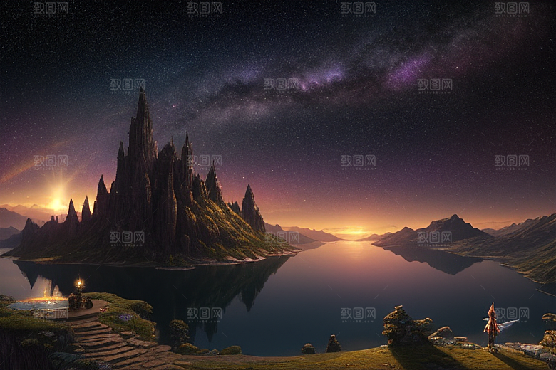 湖光山色壮丽景色中的湖泊