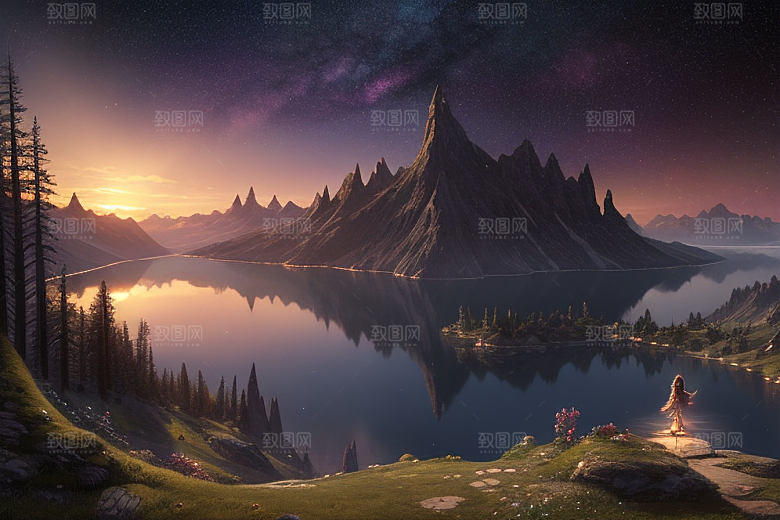 湖光山色壮丽景色中的湖泊