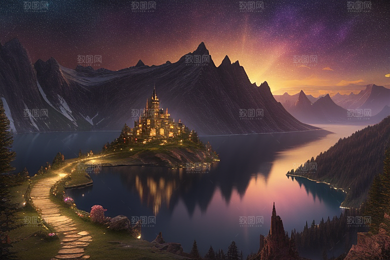 湖光山色壮丽景色中的湖泊